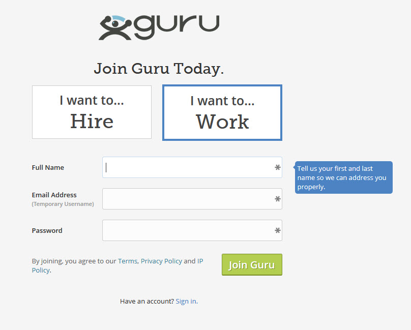 guru.com signup